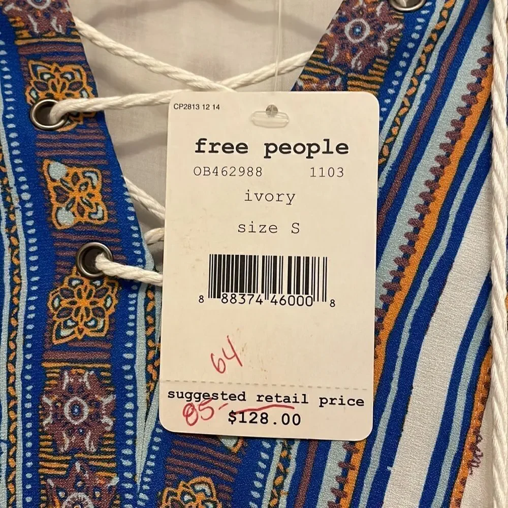 Free People Rain Shine Printed Lace-Up Swing Dress, NWT